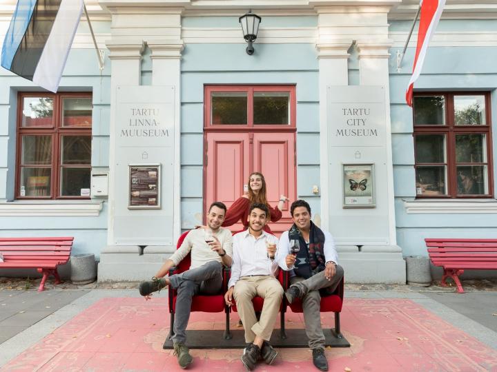 Students in front of museum